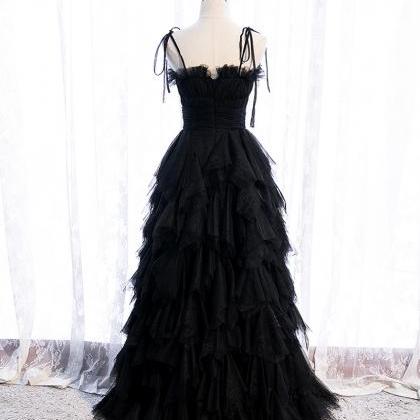 Black Tulle Long Prom Gown Formal Dress Evening..