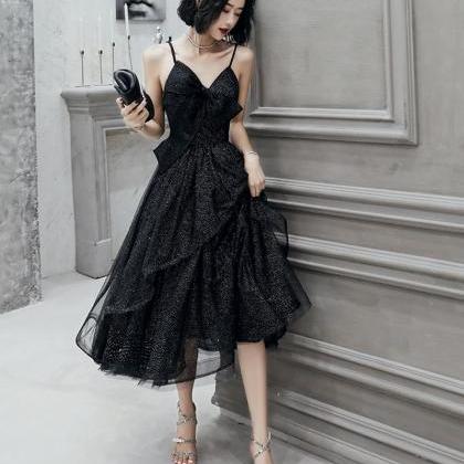 Black V Neck Tulle Sequins Prom Dress Formal Dress..