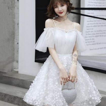White Tulle Short Prom Dress Formal Dress..