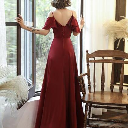 Burgundy Satin Formal Dress Long Prom Dress Simple..