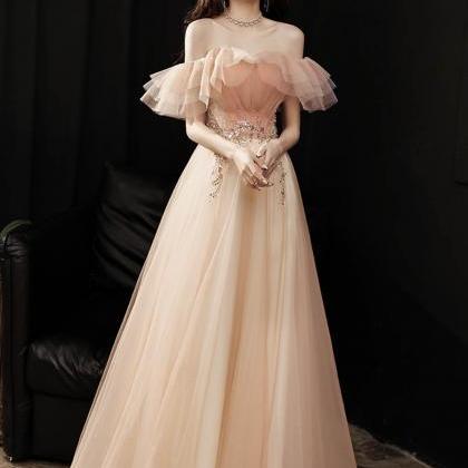 Pink Tulle Sequins Formal Dress Long Prom Dress..