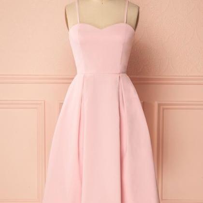Pink Satin Short Prom Dress Formal Dress Pink..