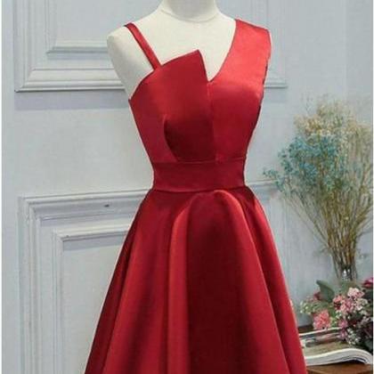 One Shoulder Sleeveless Red Formal Dress Short..