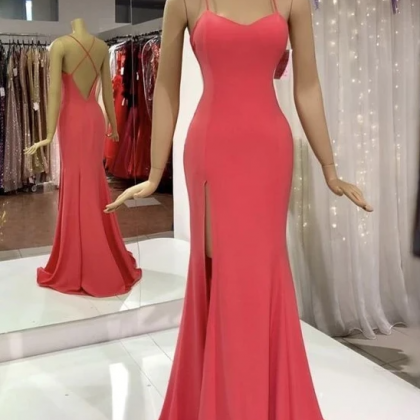 Spaghetti Straps Red Long Prom Dress Formal Dress..