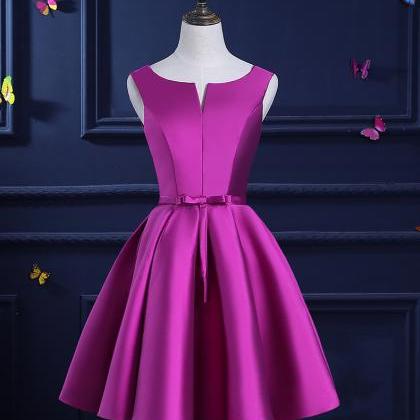 Purple Satin Knee Length Formal Homecoming Dress..