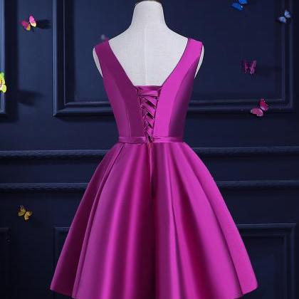 Purple Satin Knee Length Formal Homecoming Dress..