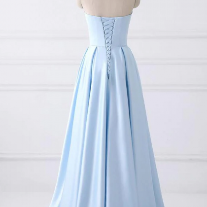 A-line Strapless Lace Up Satin Prom Dress Formal..