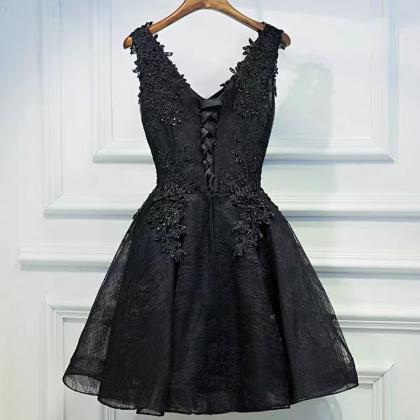 V-neck Party Dress,black Homeocming Dress Formal..