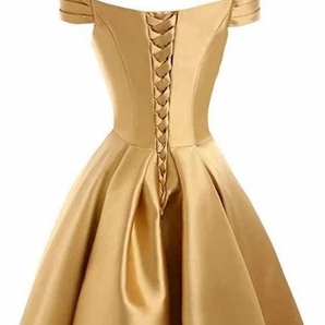 Off The Shoulder Gold High Low Party Dress Semi..