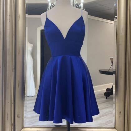 V Neck Royal Blue Short Party Formal Dress..