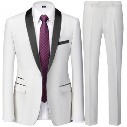 Men Suits Jacket Trousers Male Business Casual..