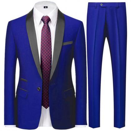 Men Suits Jacket Trousers Male Business Casual..