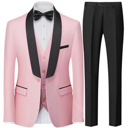 Men British Style Slim Suit 3 Piece Set Jacket..