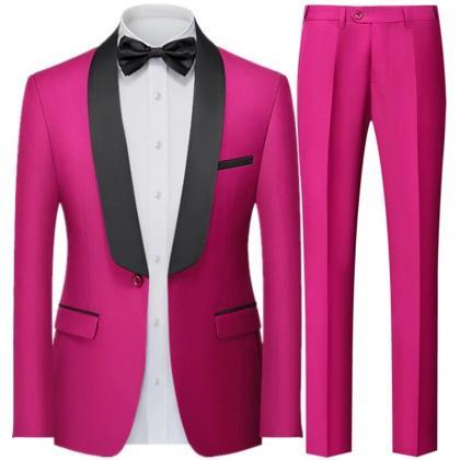 Men British Style Slim Suit 2 Piece Set Jacket..