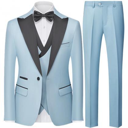 Men Slim Suit 3 Piece Set Jacket Vest Pants / Male..