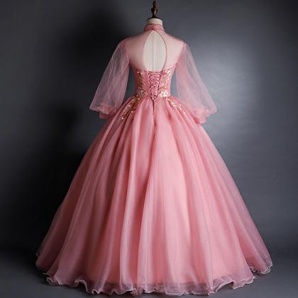 Pink Long Sleeve Ball Gown Prom Dress Formal Dress..