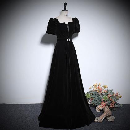 Black Short Sleeve Prom Dress Evening Dress Formal..