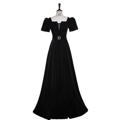 Black Short Sleeve Prom Dress Evening Dress Formal..