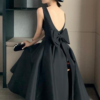 Evening Dress Backless Bow Mid-length Adult..