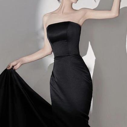Women Satin Simple French Tube Top Black Banquet..