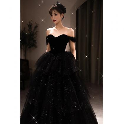 Black Off The Shoulder Ball Gown Full Length Prom..