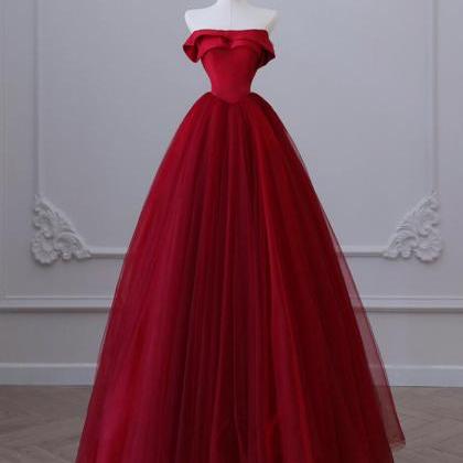 Tulle Burgundy Long Prom Dress Long Formal Dress..