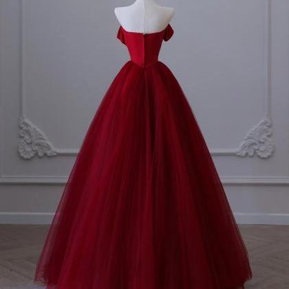 Tulle Burgundy Long Prom Dress Long Formal Dress..