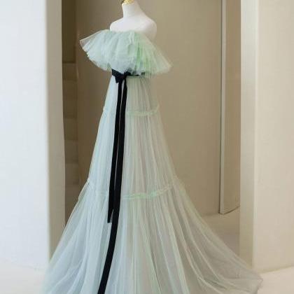 Green A Line Long Prom Dresses Off Shoulder Formal..