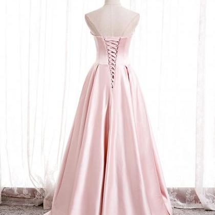 Simple Satin Long Pink Prom Dress Formal Pink..