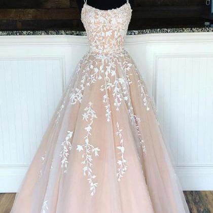 Pink Tulle Lace Long Prom Dress Lace Tulle Formal..