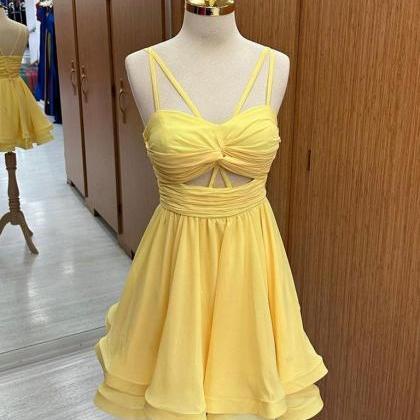 A-line Chiffon Yellow Short Prom Dress Formal..