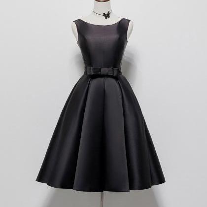 Simple A-line Satin Black Short Prom Dress Formal..