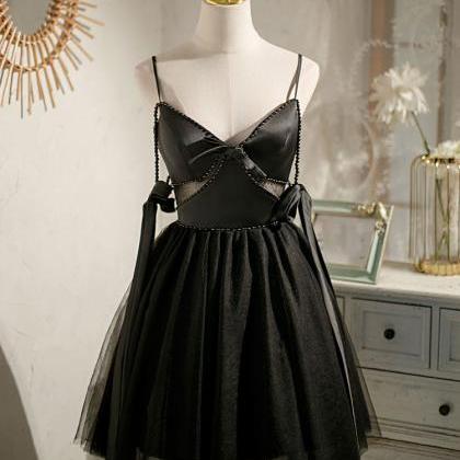 Black Tulle Short Prom Dress Formal Homecoming..