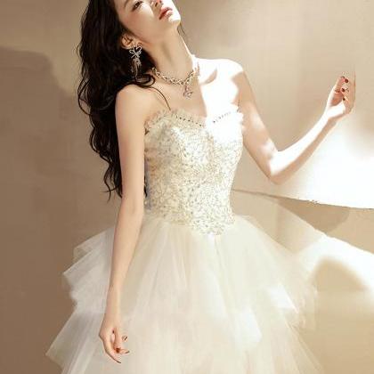 Tulle Short Prom Dress, Sequin Tulle Cute..