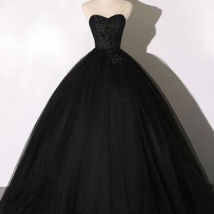 Black Tulle Lace Long Prom Dress, Black Lace Sweet..