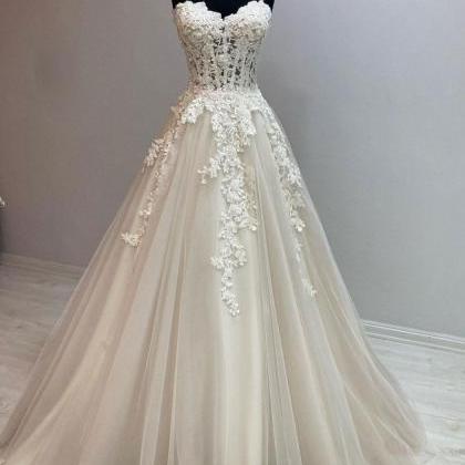 Lace Long Wedding Dress Tulle Lace Bridal Formal..