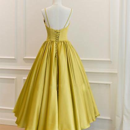 Yellow Satin Short Prom Dress Formal Bridesmaid..