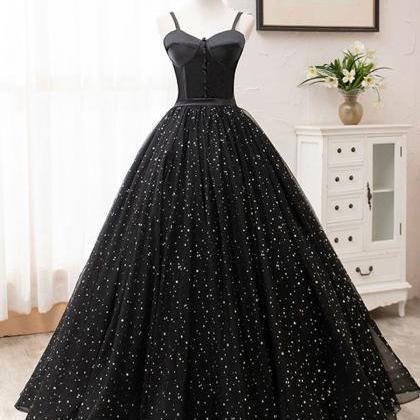 Black Sweetheart Tulle Long Prom Dress Formal..
