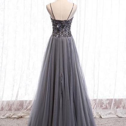 Sweetheart Neck Tulle Sequin Beads Long Prom Dress..
