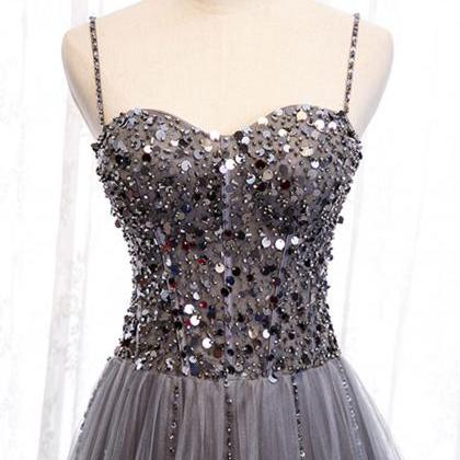 Sweetheart Neck Tulle Sequin Beads Long Prom Dress..
