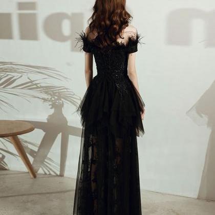 Black Tulle Lace Long Prom Dress Formal Dress..