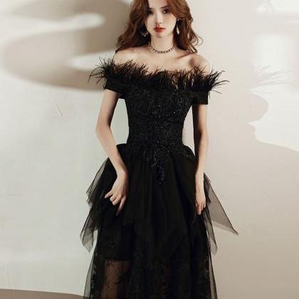 Black Tulle Lace Long Prom Dress Formal Dress..