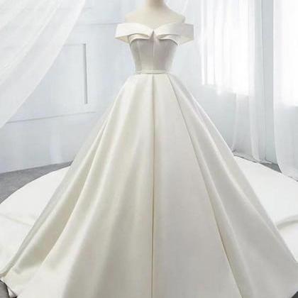 Simple White Satin Long Prom Dress Formal Long..