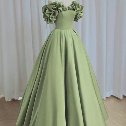 A-line Satin Green Long Prom Dress Formal Evening..