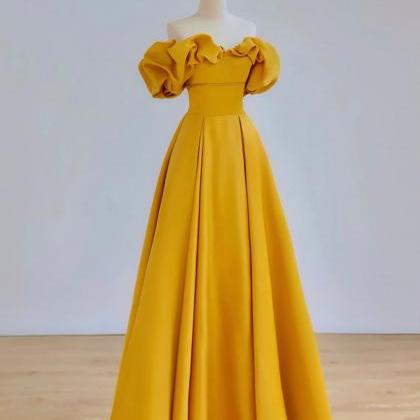 A-line Off Shoulder Yellow Long Prom Dres Long..