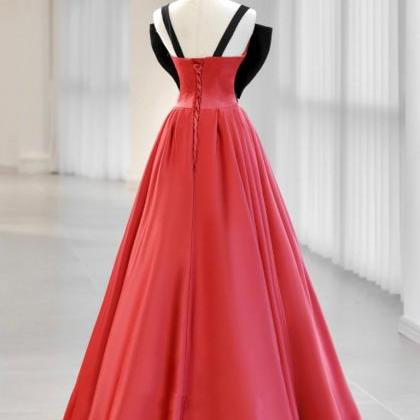 A-line Watermelon Red Satin Long Prom Dress Long..