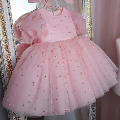 Pink Flower Girl Dress Beading Kids Dress Fk114