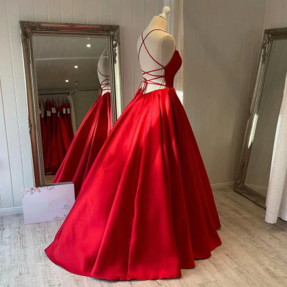Red Prom Dress Full Length Backless Evening Dress..