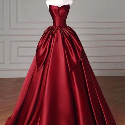 Wine Red Strapless Prom Dress Full Length Evening..