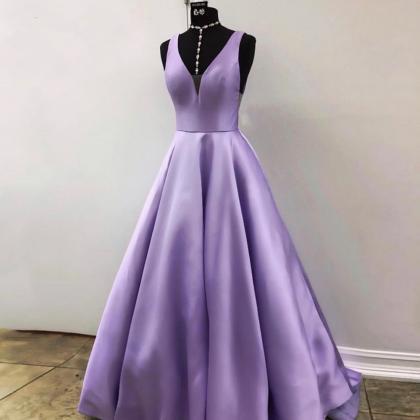 Purple V Neck Prom Dress Evening Dress Hand Made..